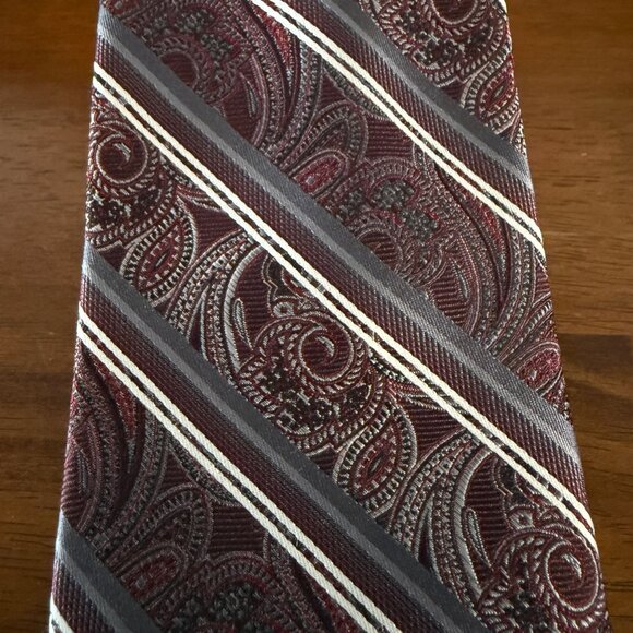 Pronto Uomo Couture 100% Silk Burgundy Paisley Striped Mens Neck Tie - Picture 7 of 10